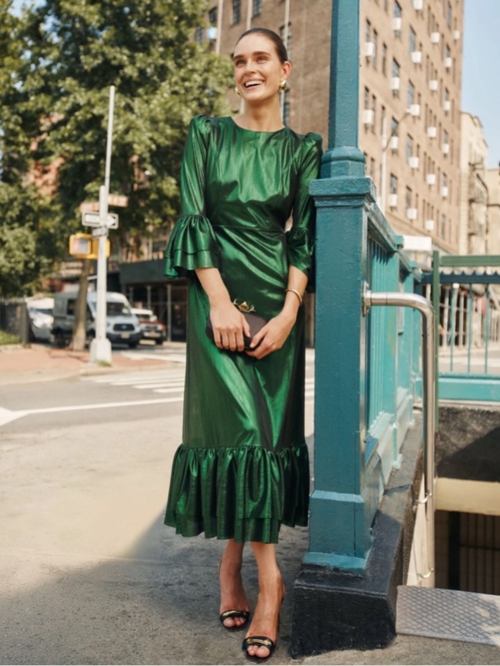 Tuckernuck Pomander Place Emerald Crinkle Lurex Lillith Dress Size‎ XL NEW